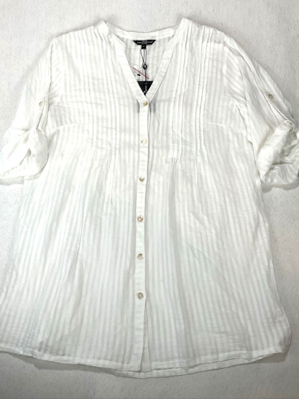 NWT Club Z Collection Cover Up 1X Tunic Top Button Up Roll Tab 3/4 Sleeve Beach